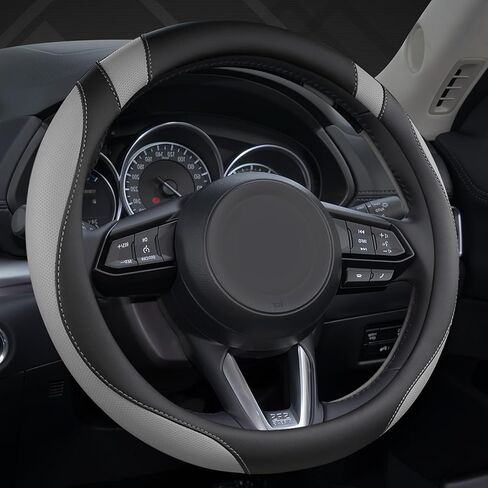 West Llama Nappa Leather Car Steering Wheel Cover Gel Massage,Cool in Summer,Universal 15 inch(Black-Standard Size) in Kuwait