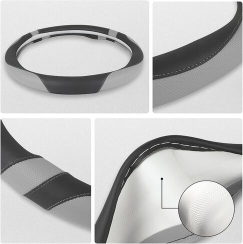 West Llama Nappa Leather Car Steering Wheel Cover Gel Massage,Cool in Summer,Universal 15 inch(Black-Standard Size) in Kuwait