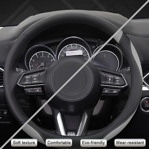 West Llama Nappa Leather Car Steering Wheel Cover Gel Massage,Cool in Summer,Universal 15 inch(Black-Standard Size) in Kuwait