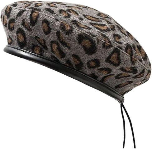 WDIRARA Women's Leopard Pattern Beret Hat Fashion Caps French Hats in Kuwait