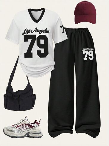 Soly Hux Girl's Sporty Dumbits Dumber Dumber Graphic Jersey Shirt و Suitpants Suit 2 قطعة in Kuwait