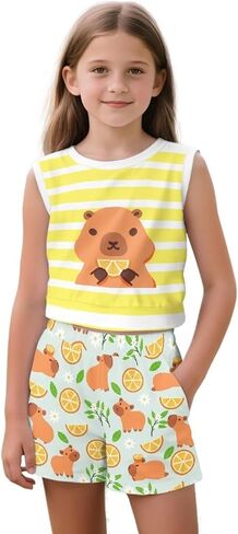 Girls 2 Piece Summer Outfits Tank Top and Shorts Set with Pocket for Workout Beach Vacation in Kuwait