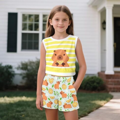 Girls 2 Piece Summer Outfits Tank Top and Shorts Set with Pocket for Workout Beach Vacation in Kuwait