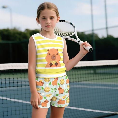 Girls 2 Piece Summer Outfits Tank Top and Shorts Set with Pocket for Workout Beach Vacation in Kuwait