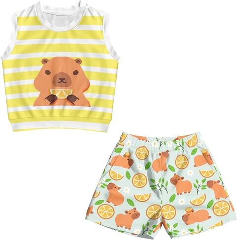 Girls 2 Piece Summer Outfits Tank Top and Shorts Set with Pocket for Workout Beach Vacation in Kuwait