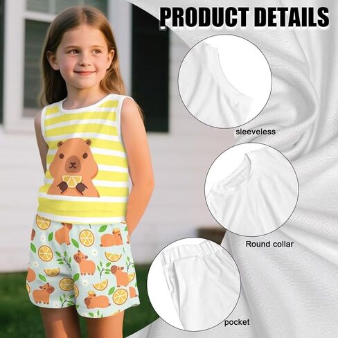 Girls 2 Piece Summer Outfits Tank Top and Shorts Set with Pocket for Workout Beach Vacation in Kuwait