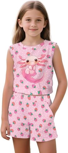 Girls 2 Piece Summer Outfits Tank Top and Shorts Set with Pocket for Workout Beach Vacation in Kuwait