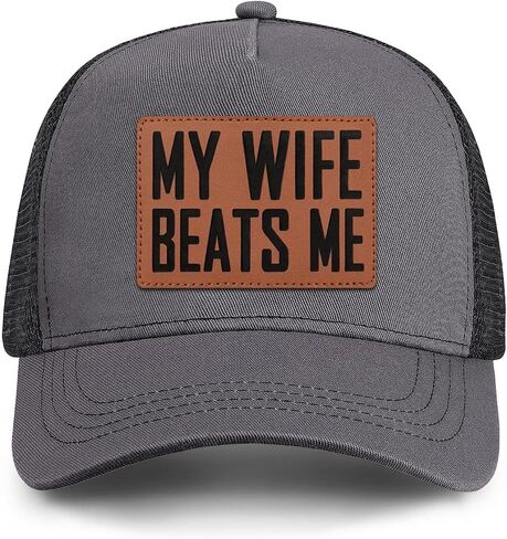 My Wife Beats Me Patch Hat Funny Saying Adjustable Snapback Cap Gag Birthday Gift for Husband Men in Saudi Arabia