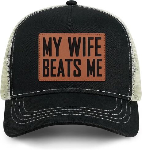 My Wife Beats Me Patch Hat Funny Saying Adjustable Snapback Cap Gag Birthday Gift for Husband Men in Saudi Arabia