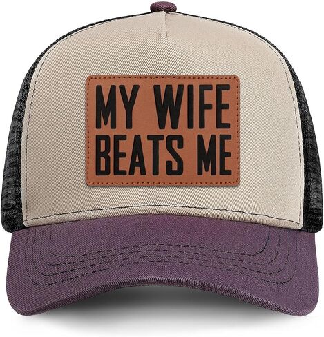 My Wife Beats Me Patch Hat Funny Saying Adjustable Snapback Cap Gag Birthday Gift for Husband Men in Saudi Arabia