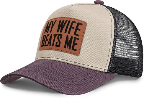 My Wife Beats Me Patch Hat Funny Saying Adjustable Snapback Cap Gag Birthday Gift for Husband Men in Saudi Arabia