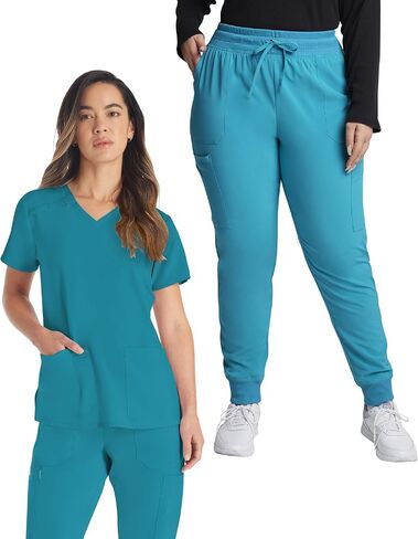 Dickies Women's Scrub Sets V-Neck Top DK615 Mid Rise Jogger DK065 with Moisture Wicking, Durable, and 360° Stretch Fabric in Saudi Arabia