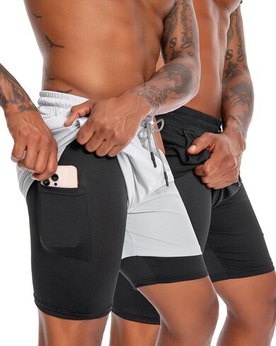 Nutria Mens Sharts 2Pack 5 '' Training Lightweight 2 في 1 تمرين الرياضة الرياضية الرياضية مع جيوب zip وحلقة منشفة U19 in Kuwait