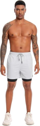 Nutria Mens Sharts 2Pack 5 '' Training Lightweight 2 في 1 تمرين الرياضة الرياضية الرياضية مع جيوب zip وحلقة منشفة U19 in Kuwait
