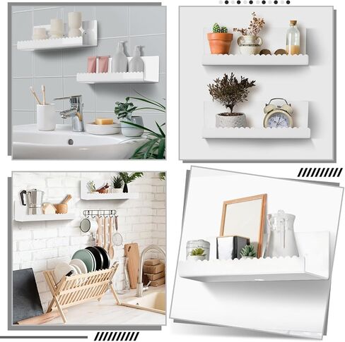 2 Pack Acrylic Wall Floating Shelves, White Adhesive Organizer, Acrylic Floating Bookshelves, Wall Display Shelve for Bedroom, Gaming Room, Living Room, Bathroom, Office in Saudi Arabia