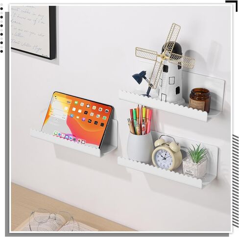 2 Pack Acrylic Wall Floating Shelves, White Adhesive Organizer, Acrylic Floating Bookshelves, Wall Display Shelve for Bedroom, Gaming Room, Living Room, Bathroom, Office in Saudi Arabia