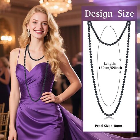 قلادة طويلة لؤلؤة طويلة للنساء ، قلادة لؤلؤ الطول الأنيقة الطويلة لحفل الزفاف 1920s Gatsby Costume Jewelry in Saudi Arabia