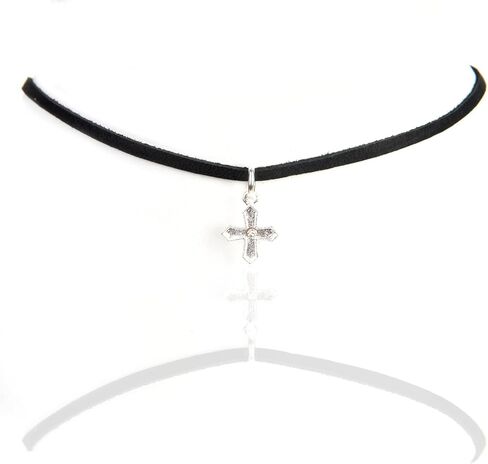 Virgins Saints & Angels Peace Cross Charm على قلادة جلدية 16 بوصة قابلة للتعديل ، مجوهرات أزياء فاخرة in Saudi Arabia