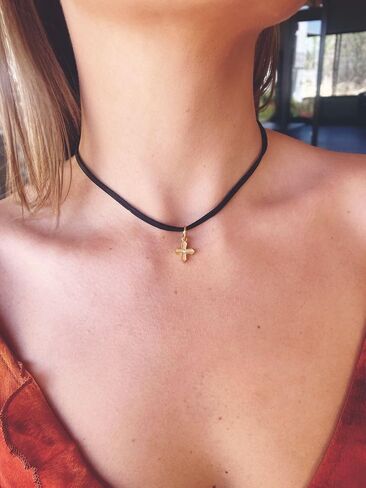 Virgins Saints & Angels Peace Cross Charm على قلادة جلدية 16 بوصة قابلة للتعديل ، مجوهرات أزياء فاخرة in Saudi Arabia