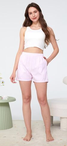 HiddenValor Women's Pajama Shorts Poplin Cotton Sleep Shorts in Kuwait