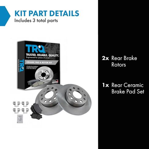 TRQ Rear Ceramic Disc Brake Pad & Replacement Rotor Kit for Audi A3 Volkswagen Jetta Passat in Kuwait