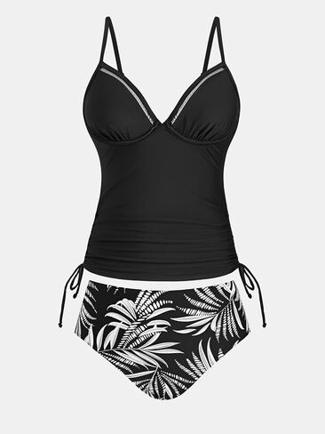 CUPSHE Women's Tankini Sets Diamond V Neck Underwire Cutouts Two Piece Swimsuit Adjustable Straps Drawstrings Swimwear in Kuwait