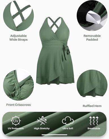 Women's Plus Size Bathing Suit One Piece Swim Dress Tummy Control Swimsuits V Neck Swimwear in Kuwait