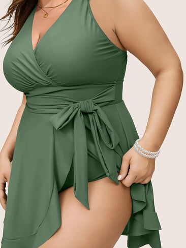 Women's Plus Size Bathing Suit One Piece Swim Dress Tummy Control Swimsuits V Neck Swimwear in Kuwait