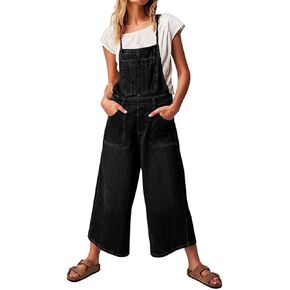 yoeasy Women's Denim Bib Overalls Adjustable Strap Tie Backless Wide Leg Casual Loose Jean Pants Jumpsuits with Pockets in Saudi Arabia