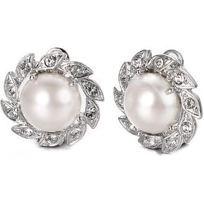 Cz Clip on Pearl Earrings for Women 18K White Gold Plated Vintage Silver Clip Earrings for Women Non Pierced Earrings Wedding Jewelry in Saudi Arabia