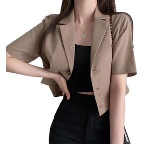 Kinghua Womens Cropped Linen Blazer Lightweight Summer Casual Short Sleeve Cotton Linen Jackets in Kuwait