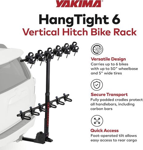 Yakima Versatile HangTight 4 Vertical Hanging Hitch Steel Bike Rack for 2 Inch Hitch Receivers with Fully Padded Cradles and Tilting Design, Black in Saudi Arabia