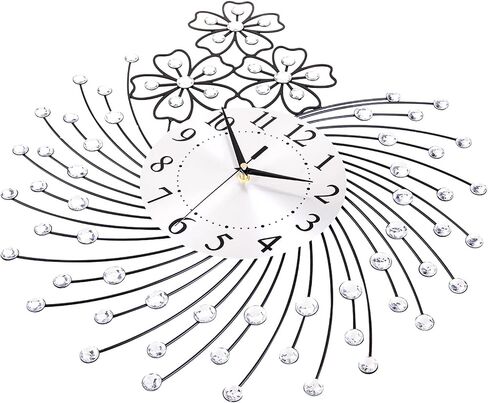Large Wall Clock for Living Room Modern Silent Wall Clocks Battery Operated Decorative Non-Ticking Clocks for Bedroom Kitchen Dining Room Office Silver Crystal Metal Wall Decor for House in Saudi Arabia