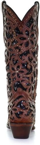 CORRAL LADIE'S TAN/BLACK INLAY & EMBROIDERY & STUDS, SNIP TOE, LEATHER SOLE, WESTERN, A4083 in Saudi Arabia