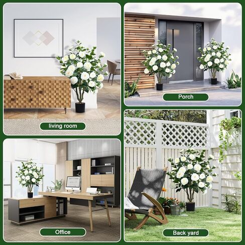 Artificial Camellia Tree,2 Pack 42" Faux Floral Plants with 32 Blooming Flowers,Greenery Potted Fake Plant for Outdoor Indoor Home Decor Porch Patio Garden in Saudi Arabia