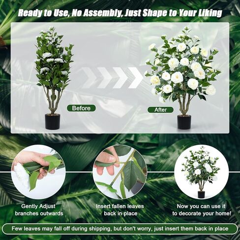 Artificial Camellia Tree,2 Pack 42" Faux Floral Plants with 32 Blooming Flowers,Greenery Potted Fake Plant for Outdoor Indoor Home Decor Porch Patio Garden in Saudi Arabia