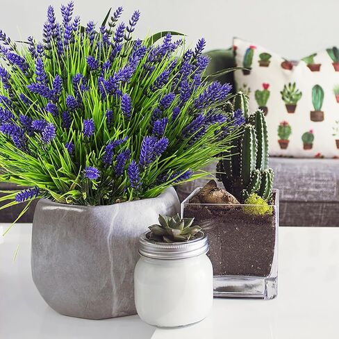 Artificial Plants Outdoor, 12 Pcs Fake Monkey Grass with Flowers for Pot, UV Resistant Lavender Artificial Plastic Fake Faux Flowers Shrubs for Garden Porch Window Patio Hanging Planter Home Decor in Saudi Arabia