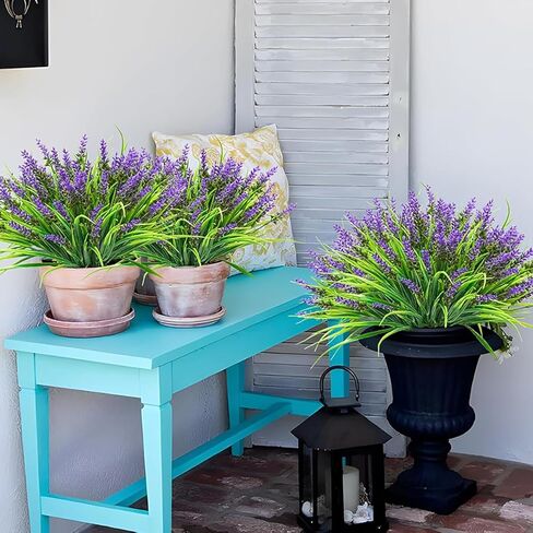 Artificial Plants Outdoor, 12 Pcs Fake Monkey Grass with Flowers for Pot, UV Resistant Lavender Artificial Plastic Fake Faux Flowers Shrubs for Garden Porch Window Patio Hanging Planter Home Decor in Saudi Arabia