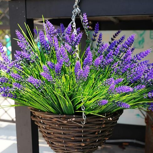 Artificial Plants Outdoor, 12 Pcs Fake Monkey Grass with Flowers for Pot, UV Resistant Lavender Artificial Plastic Fake Faux Flowers Shrubs for Garden Porch Window Patio Hanging Planter Home Decor in Saudi Arabia
