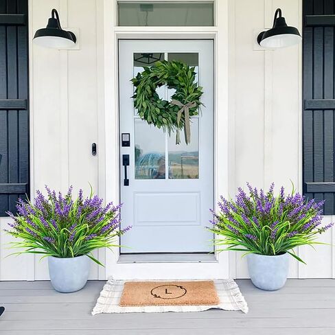 Artificial Plants Outdoor, 12 Pcs Fake Monkey Grass with Flowers for Pot, UV Resistant Lavender Artificial Plastic Fake Faux Flowers Shrubs for Garden Porch Window Patio Hanging Planter Home Decor in Saudi Arabia