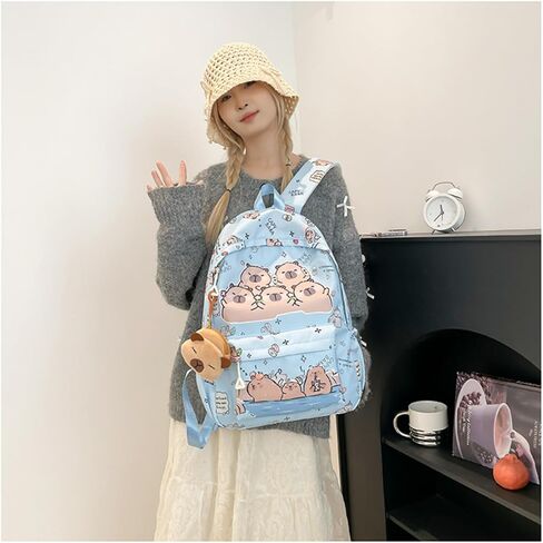Capybara Fashionable Print Large Capacity Backpack with Pins and Accessories For Adults Ita Bag (Brown) in Saudi Arabia