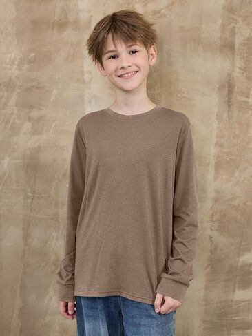 ZDC Boys Long Sleeve Shirts Kids Crewneck T Shirts Fall Tops Casual Basic Tees Clothes 5-14 Years in Saudi Arabia