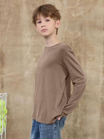 ZDC Boys Long Sleeve Shirts Kids Crewneck T Shirts Fall Tops Casual Basic Tees Clothes 5-14 Years in Saudi Arabia