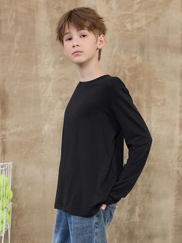 ZDC Boys Long Sleeve Shirts Kids Crewneck T Shirts Fall Tops Casual Basic Tees Clothes 5-14 Years in Saudi Arabia