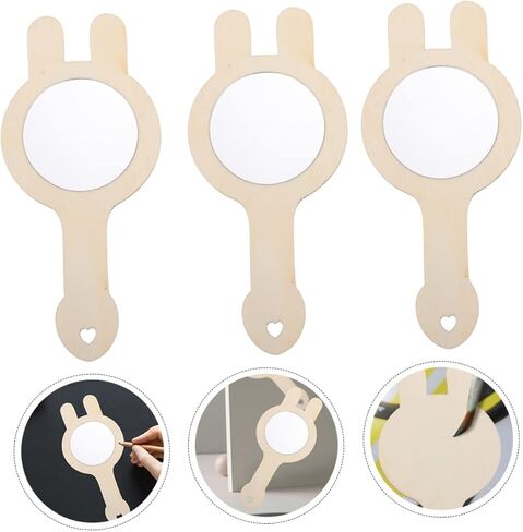 5pcs مرآة مستحضرات تجميل خشبية محمولة للبنين والبنات غير المكتملة للطلاء الإبداعي والحرف اليدوية للعب والزينة الخيالية in Kuwait