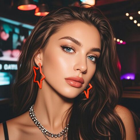 Clip On Hoop Earrings Acrylic Star Statement Earrings Non Piercing Neon Jewelry Accessories Bold 80s 90s Inspired Retro Accessories Jewelry in Saudi Arabia