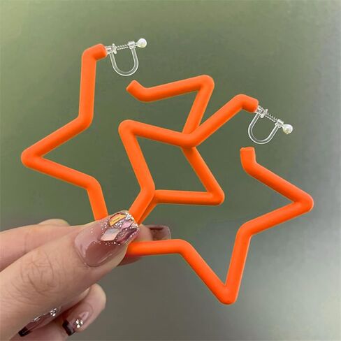 Clip On Hoop Earrings Acrylic Star Statement Earrings Non Piercing Neon Jewelry Accessories Bold 80s 90s Inspired Retro Accessories Jewelry in Saudi Arabia