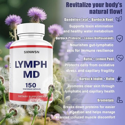 Lymph MD Comfort Capsules - مزيج الهندباء السريعة وبروميلين | دعم ما بعد الوجبة لـ Foodies & Travelers ، صيغة نباتية لطيفة (150 كبسولة) in Saudi Arabia