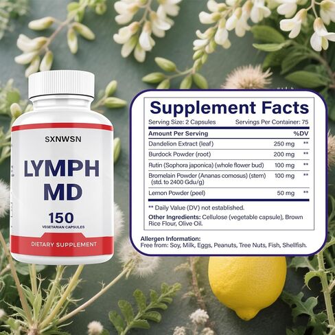 Lymph MD Comfort Capsules - مزيج الهندباء السريعة وبروميلين | دعم ما بعد الوجبة لـ Foodies & Travelers ، صيغة نباتية لطيفة (150 كبسولة) in Saudi Arabia