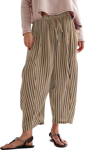 MISSACTIVER Women Summer Striped Harem Pants Flowy Baggy Casual Wide Leg Trousers Drawstring Boho Palazzo Pants with Pockets in Saudi Arabia